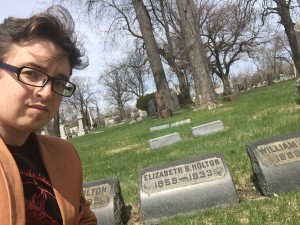 cemetery selfie with Dr Elizabeth Holton's grave